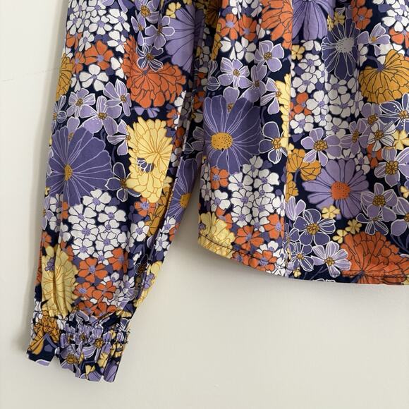 J Crew Crewcuts Girls L Cotton Squareneck Puff-Sleeve Floral Top Retro Preppy - Picture 4 of 8